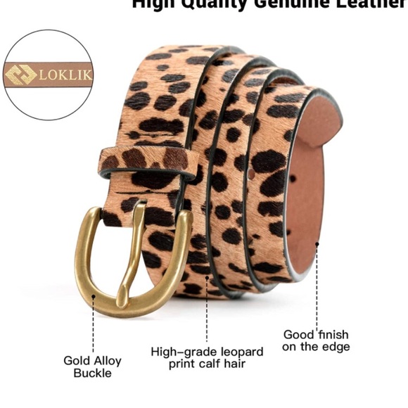 Leopard Print Genuine Leather Belt with Alloy Buckle - Picture 2 of 4
